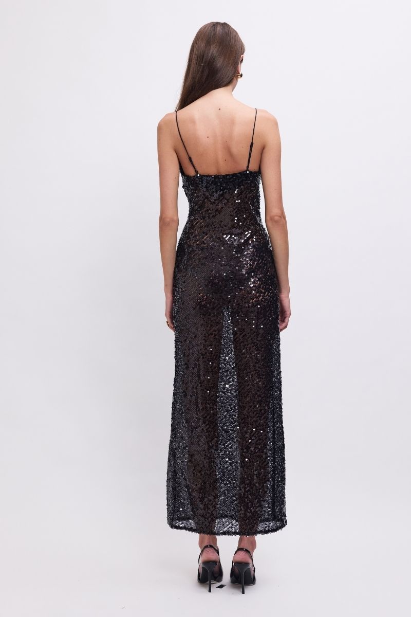 Allure Sheer Sequin Maxi Dress – Black