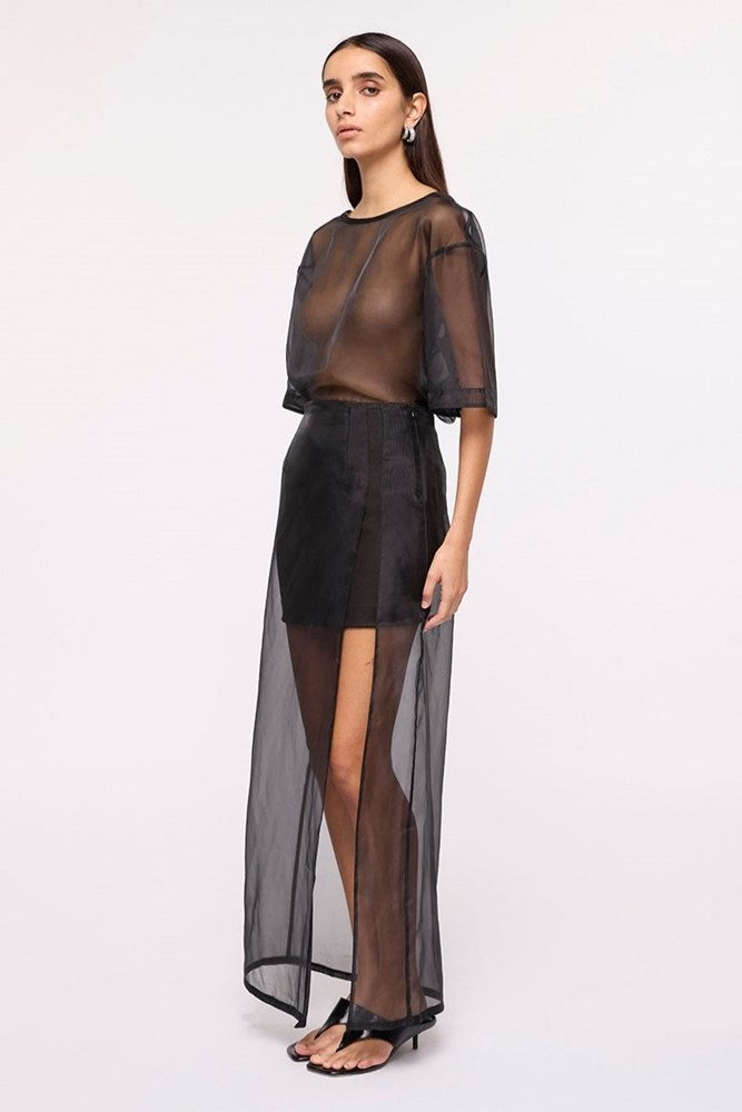 Jade Organza Oversized Tee-Black