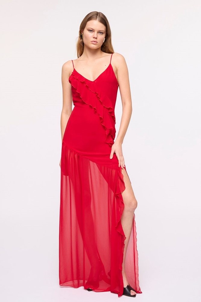 Isabel Frill Maxi Dress - Cherry Red