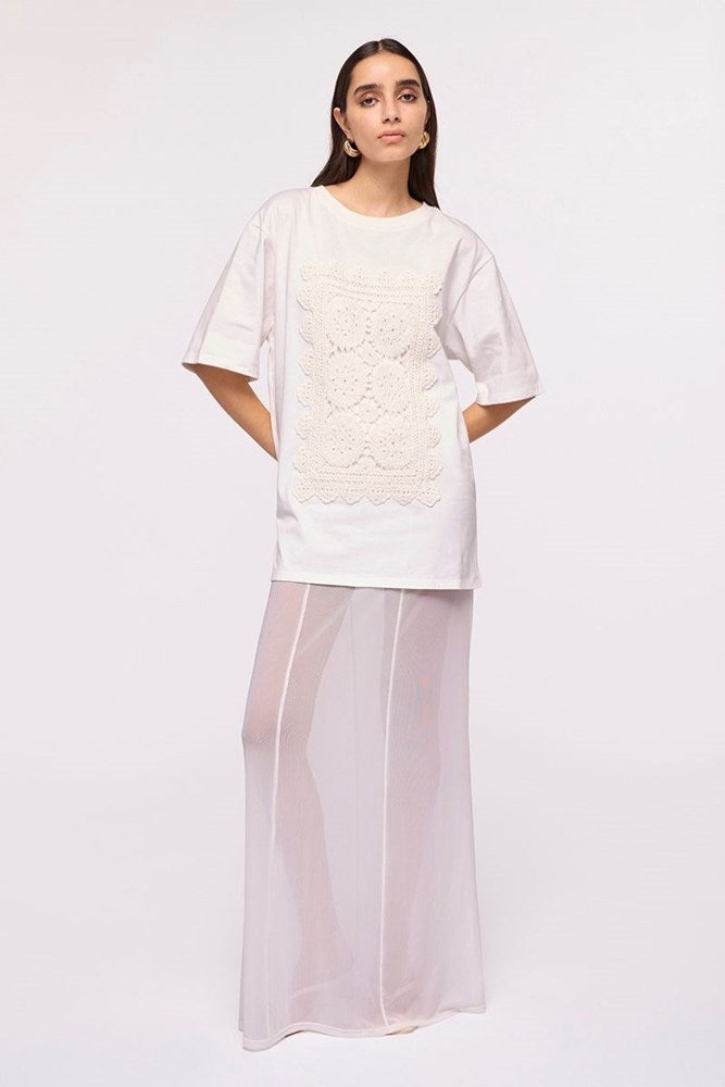 Willow Crochet Cotton Tee – White