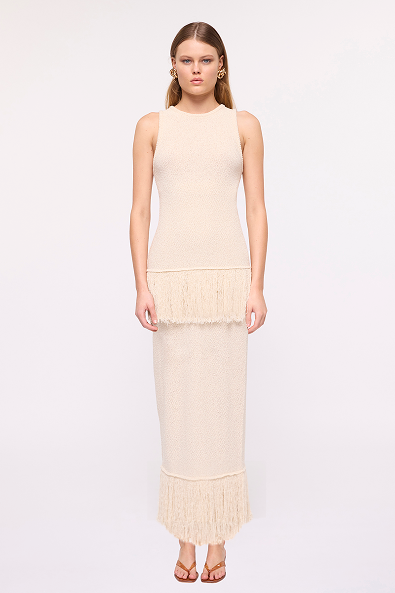 Malta Fringe Knit Maxi Skirt - Natural