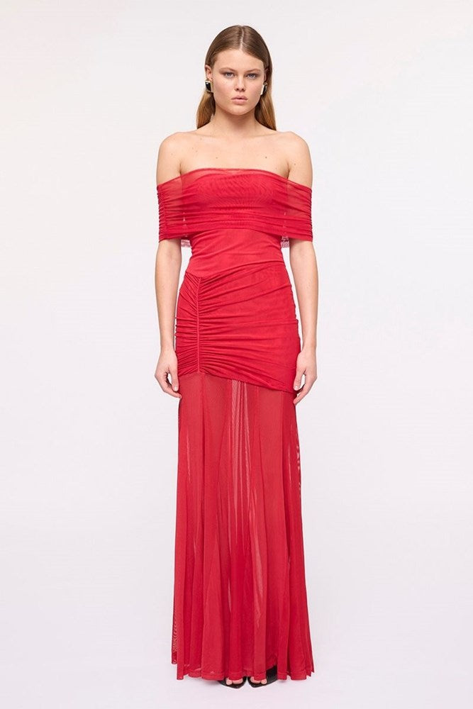 Phoenix Bustier Maxi Dress with Removable Scarf and Sash – Red