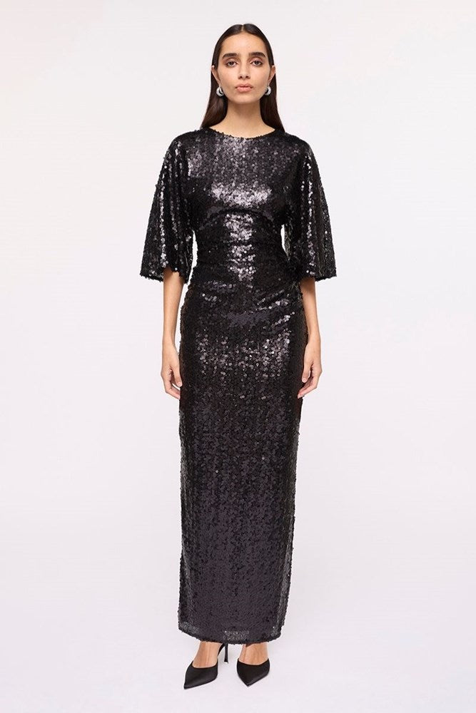 Ava Sequin Cape Maxi Dress-Black