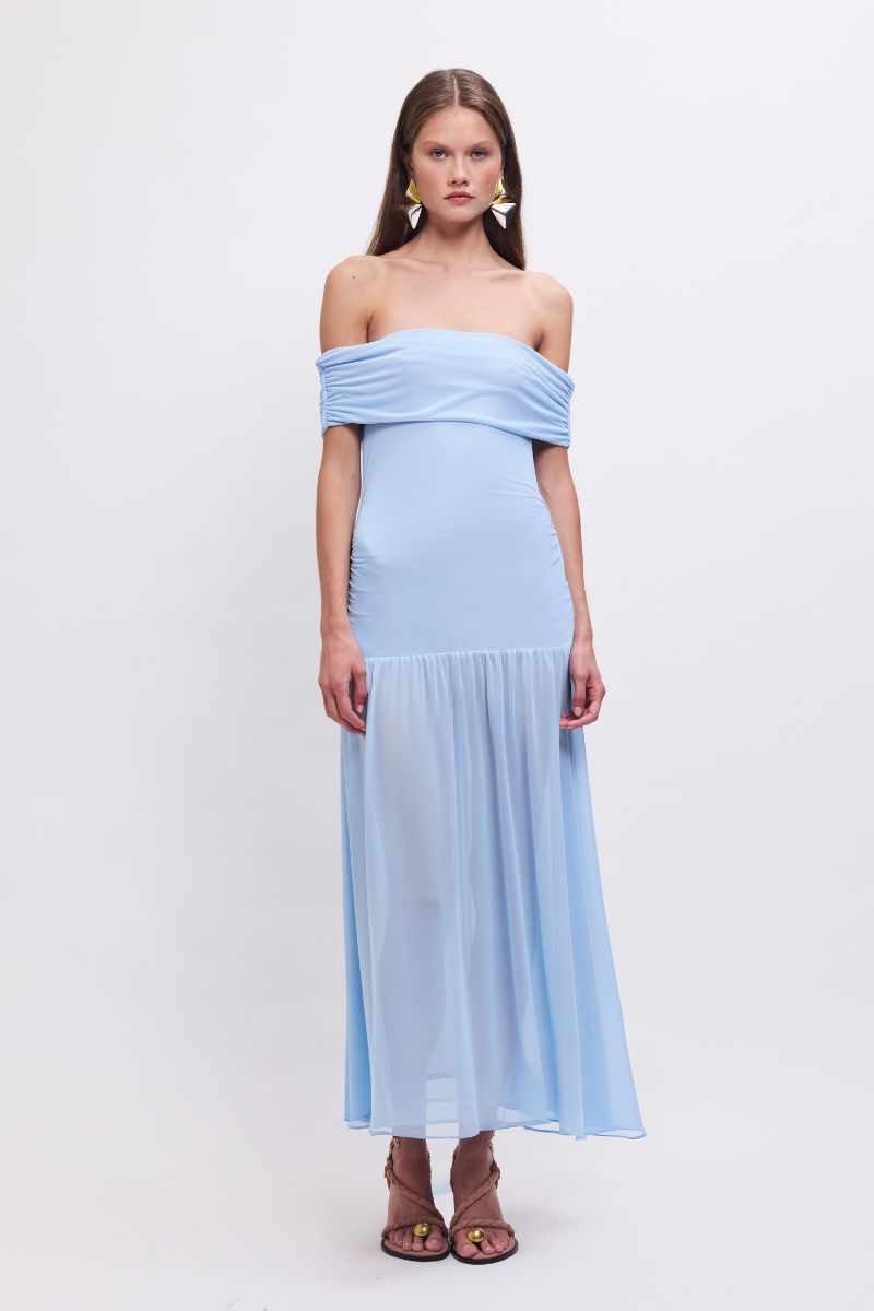 Christy Mesh Sheer Skirt Dress - Sky Blue