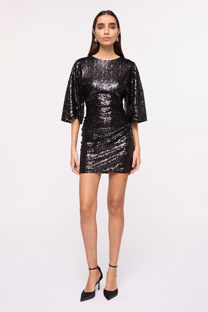 Ava Sequin Cape Mini Dress - Black