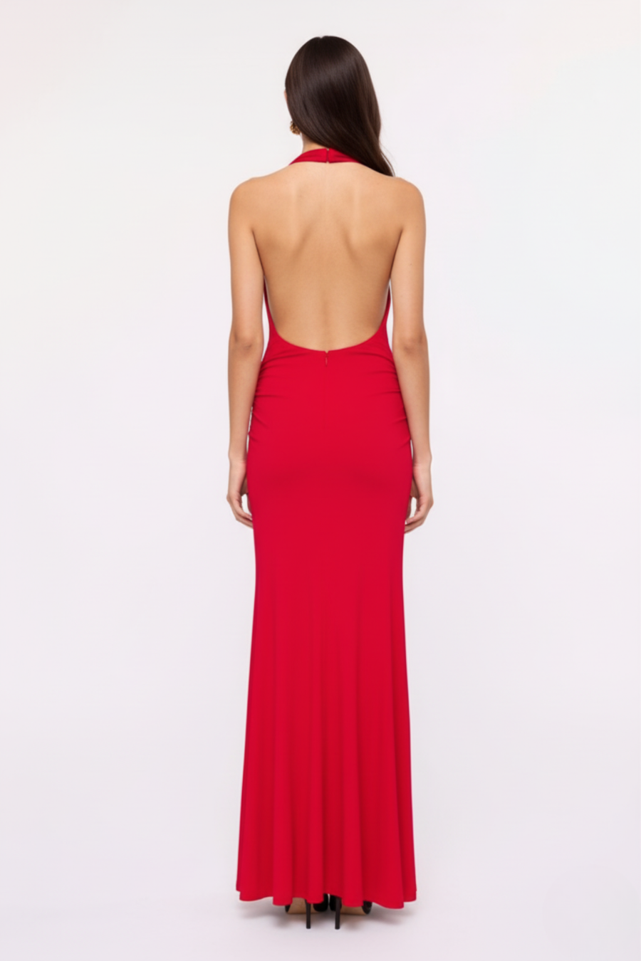 Ruby Slinky Jersey Halter Maxi Dress – Cherry Red