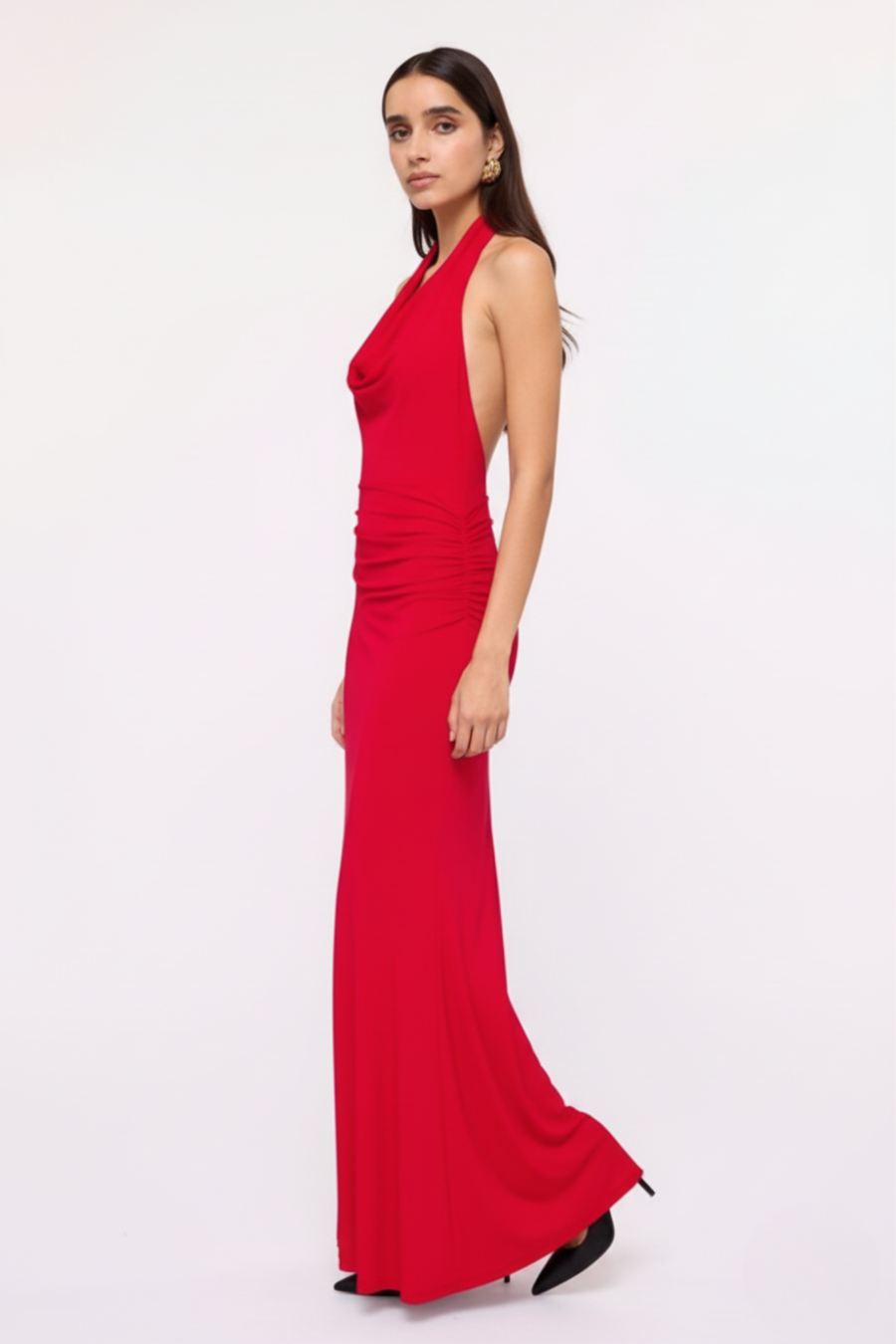 Ruby Slinky Jersey Halter Maxi Dress – Cherry Red