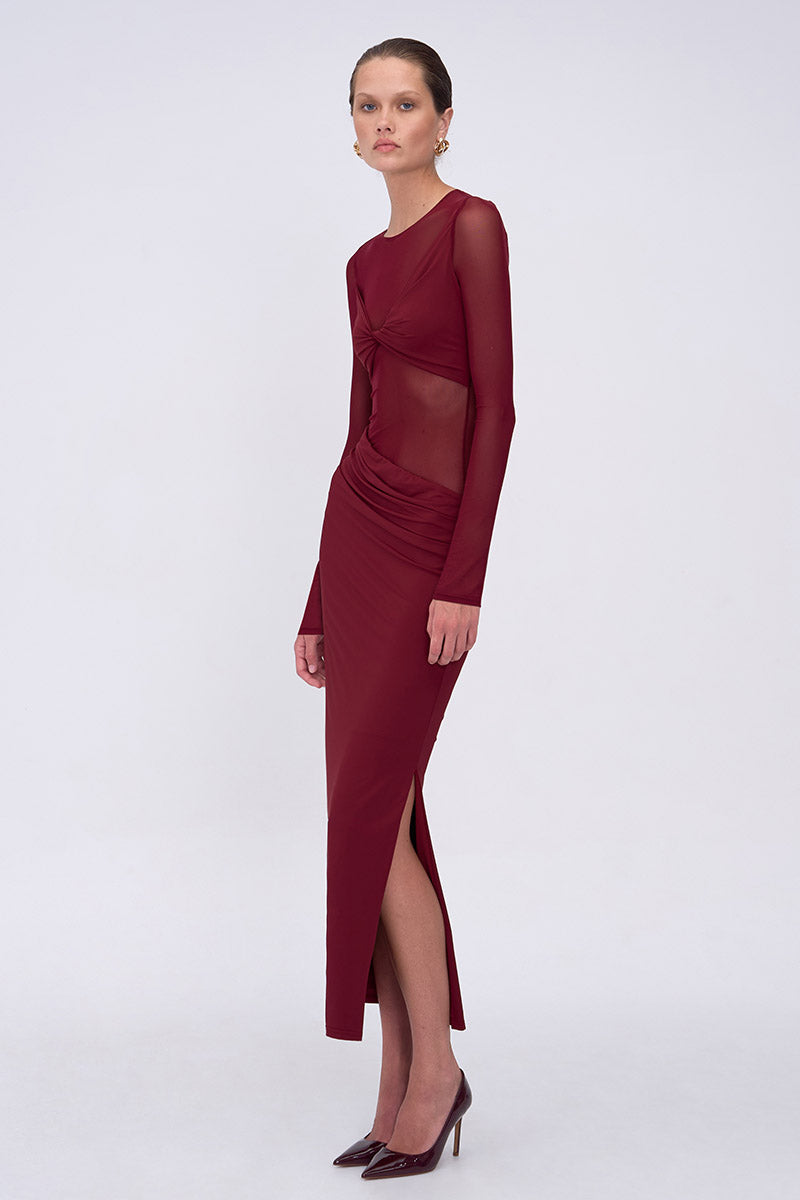 Auguste Long Sleeve Mesh Jersey Maxi - Bordeaux