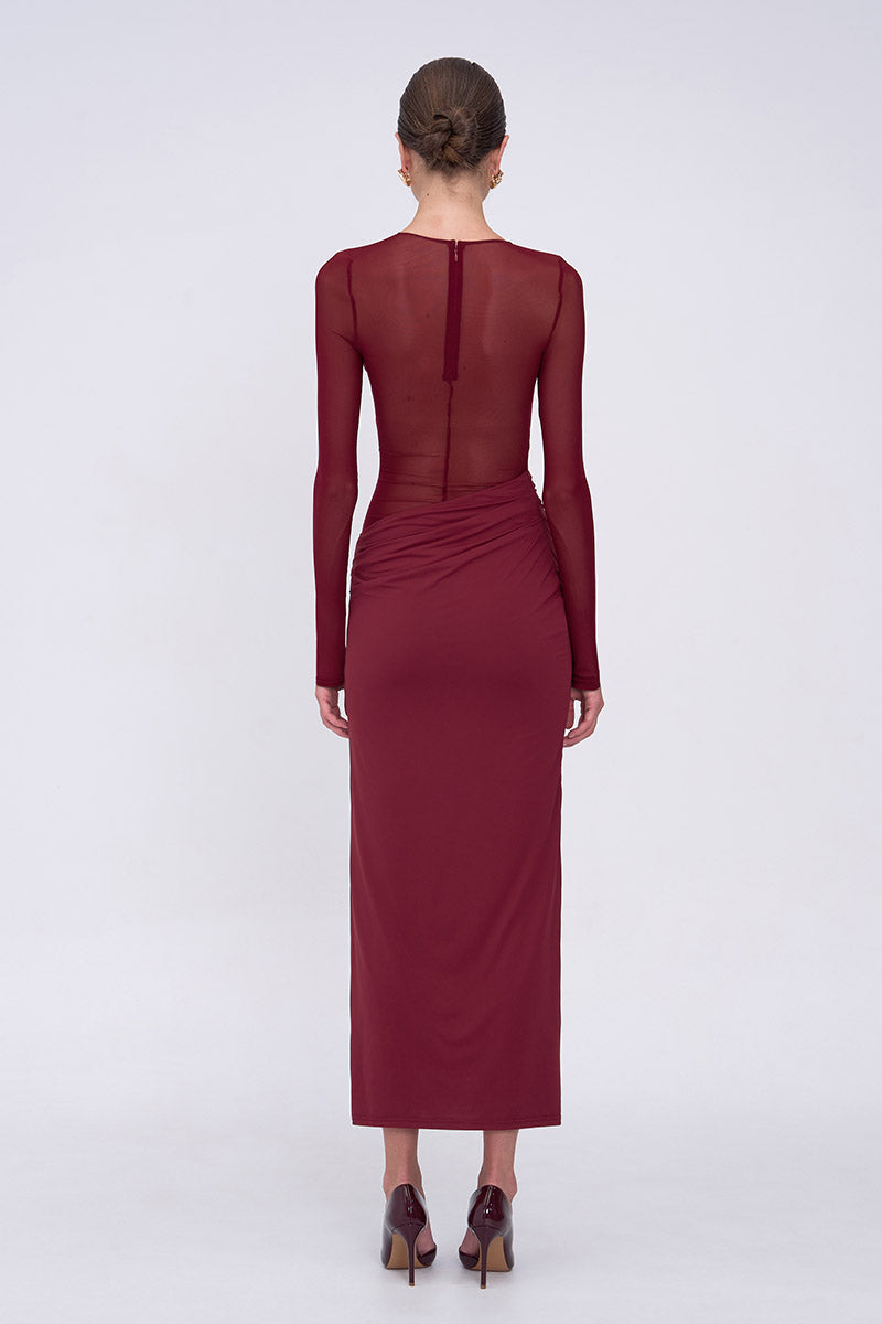 Auguste Long Sleeve Mesh Jersey Maxi - Bordeaux