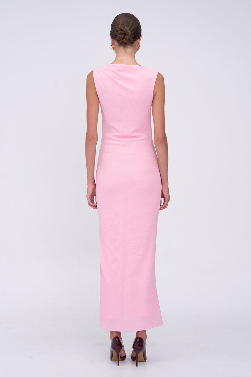 Jacqui Rouched Front Midi Dress  - Pink