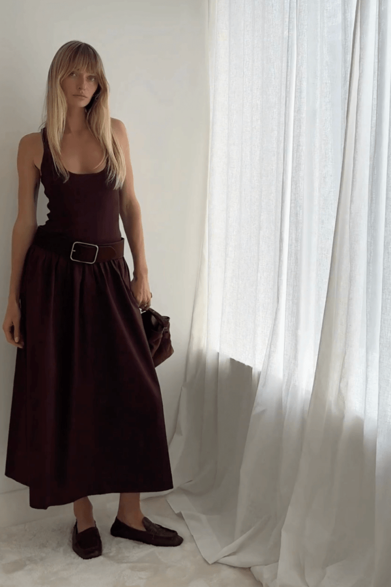Naples Drop Waist Maxi Dress in Chocolate