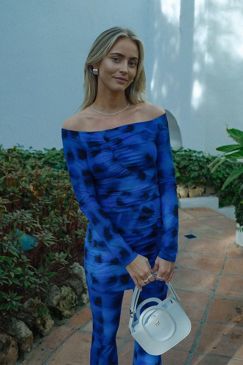 Shibori Long Sleeve Off Shoulder Dress