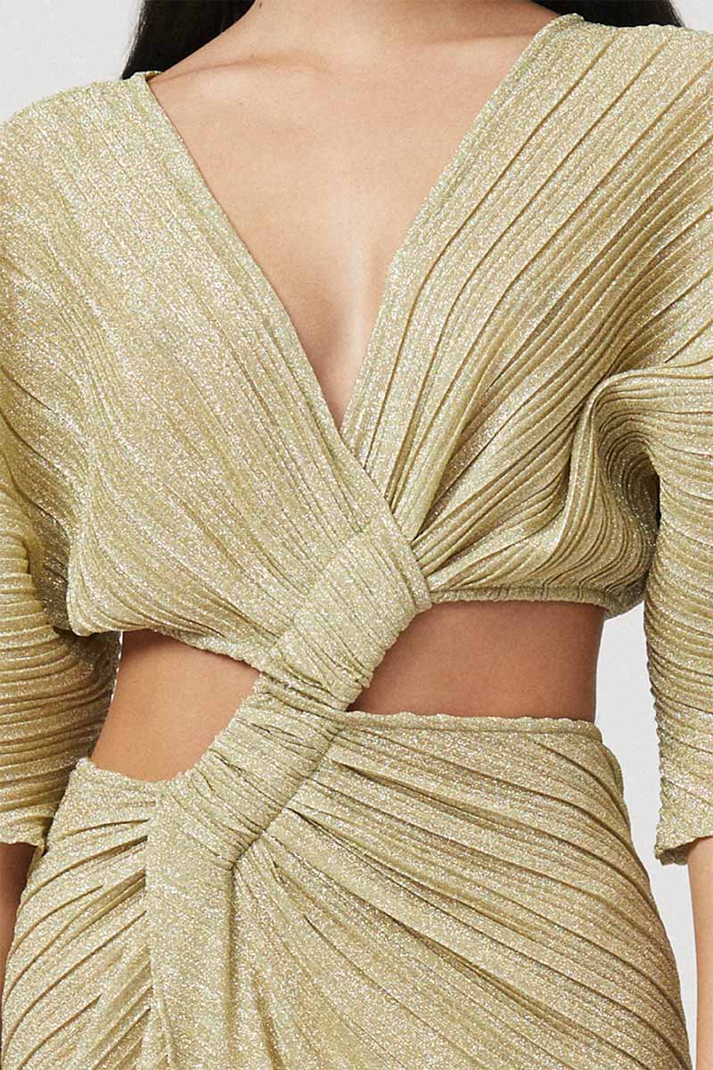 Stevie Cross-Over Midi Dress - Gold SUBOO AU Stevie Cross-Over Midi Dress - Gold SUBOO AU