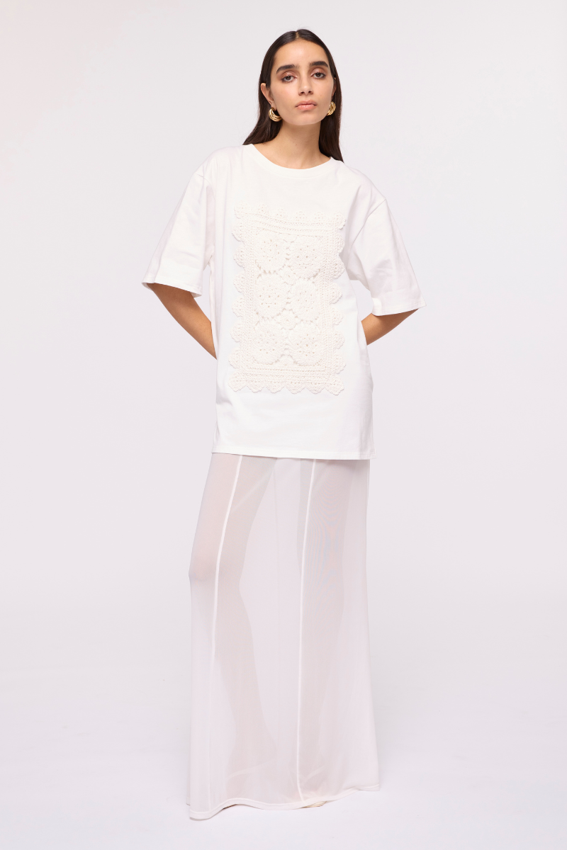 Cleo Sheer Mesh Maxi Skirt – White
