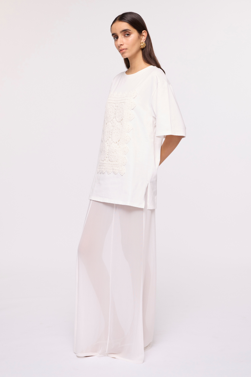 Willow Crochet Cotton Tee – White