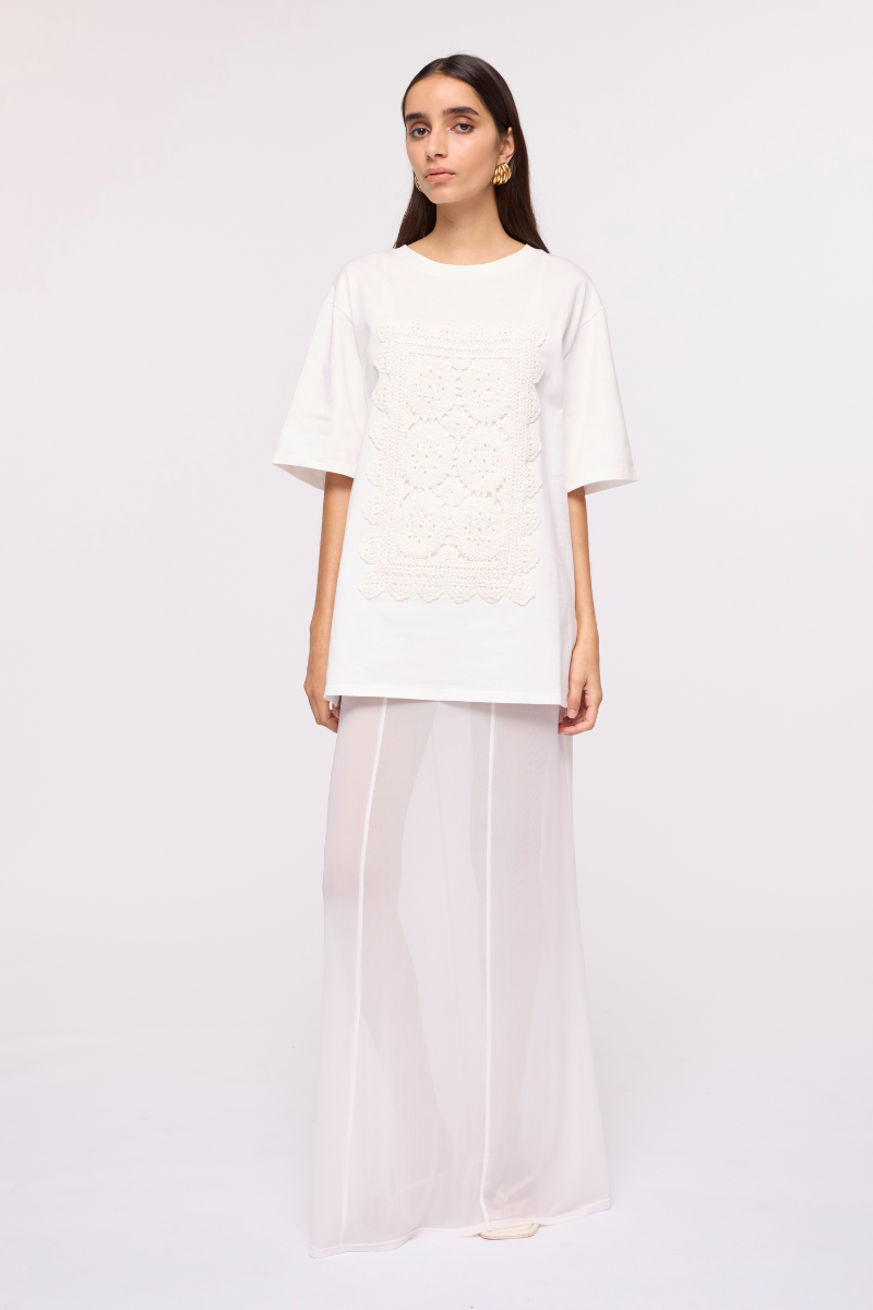 Willow Crochet Cotton Tee – White