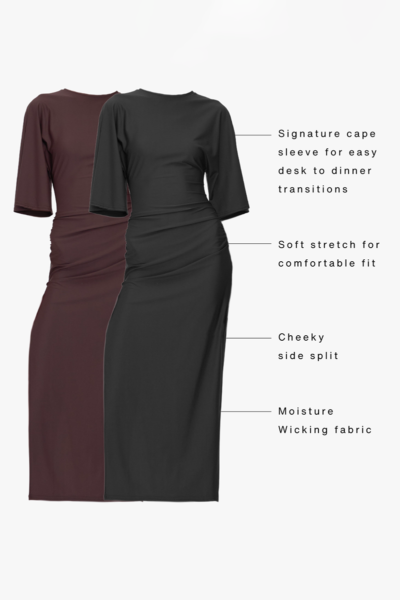 Ivy Cape Sleeve Midi Dress - Chocolate