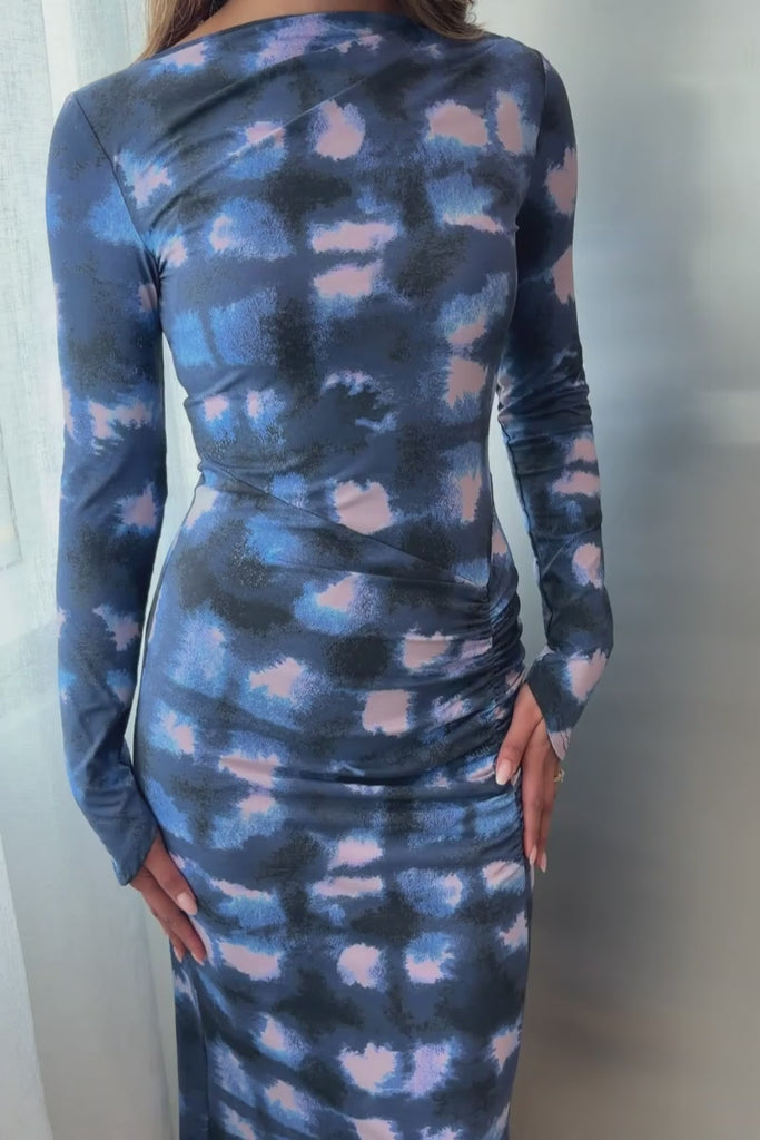 Shibori Long Sleeve Ruched Maxi - Purple - SUBOO AU