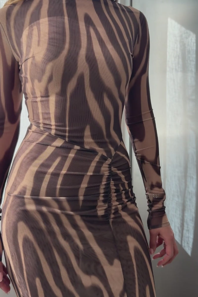 Sable Long Sleeve Maxi Dress - Brown Print - Suboo