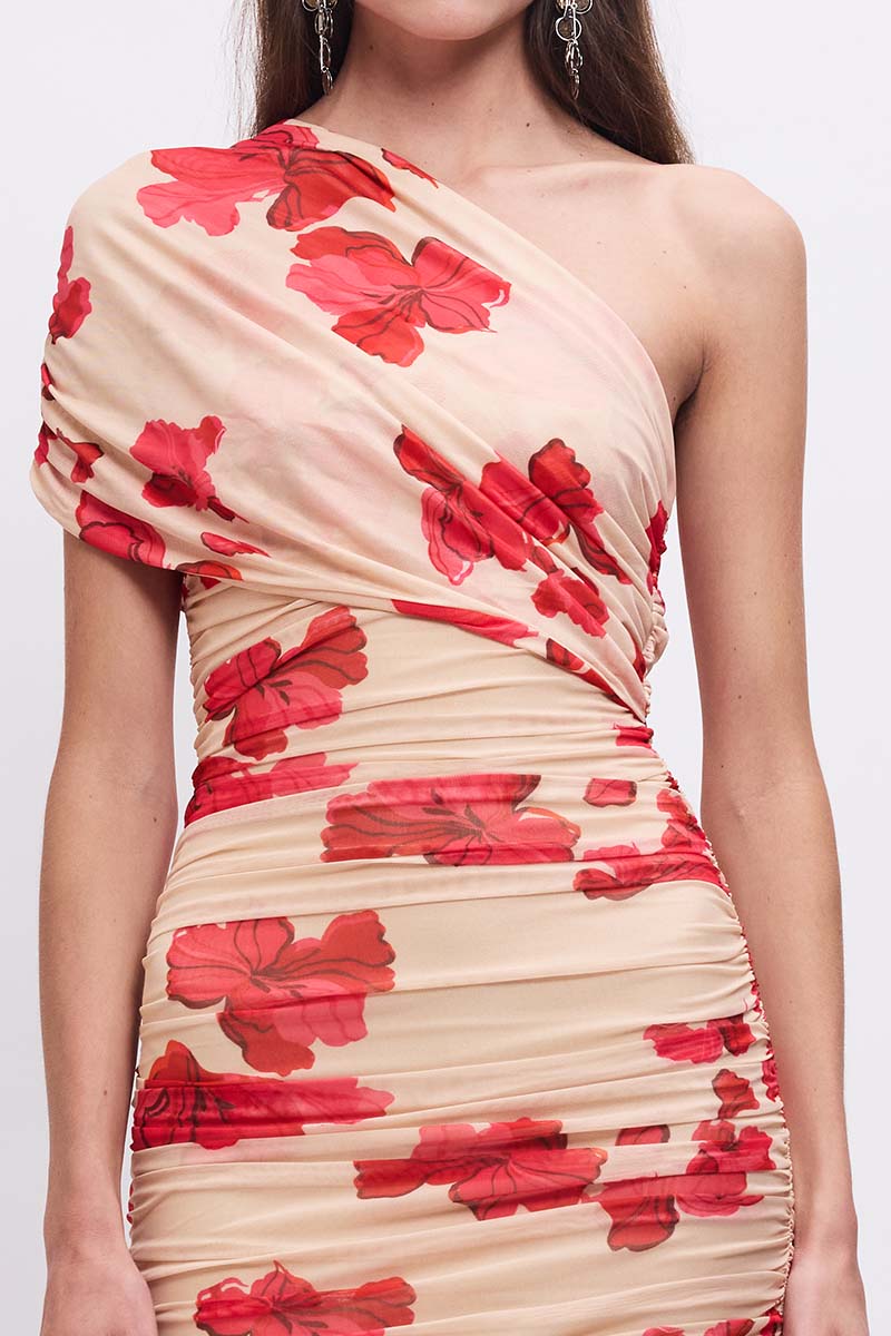 Suzie One-Shoulder Floral Mesh Mini Dress