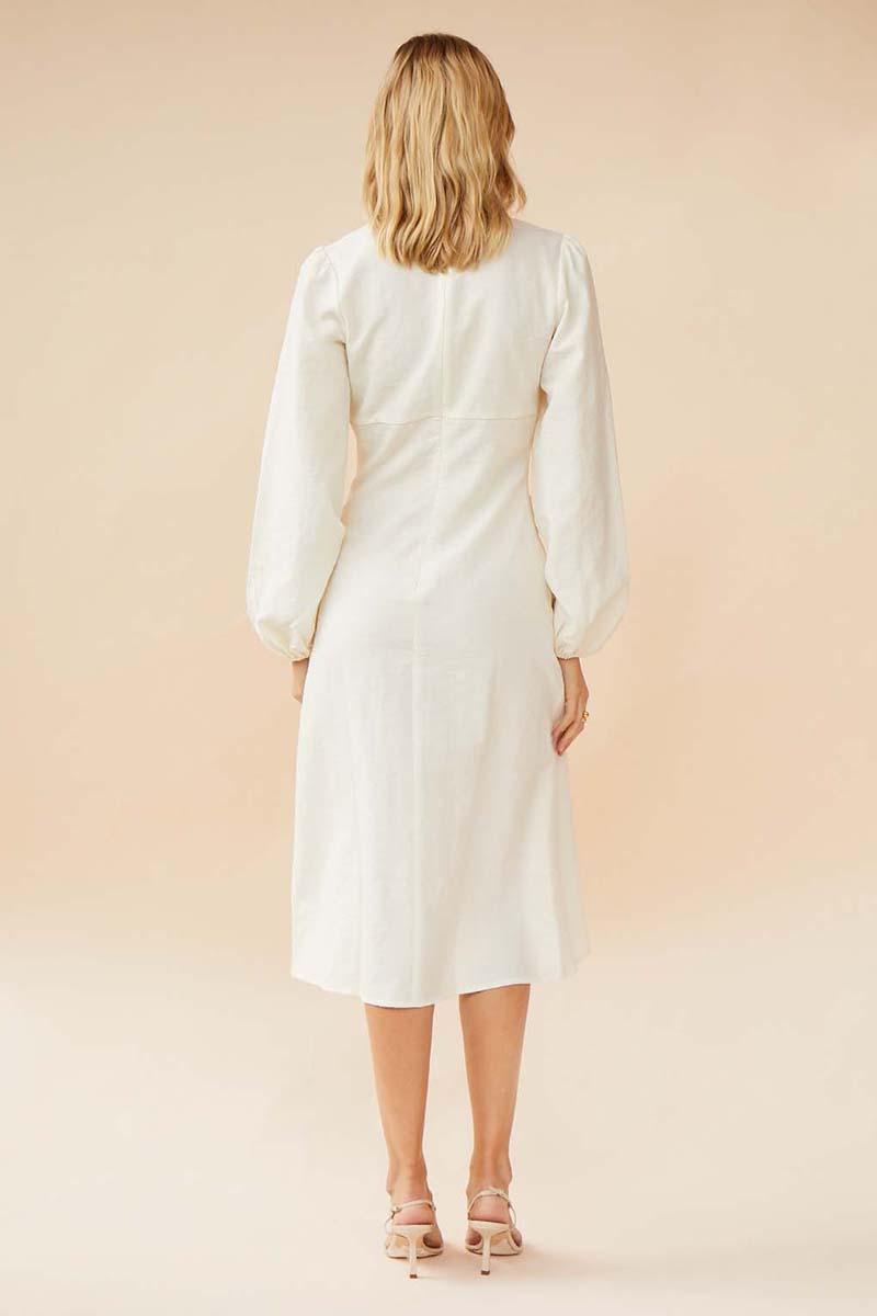 Astrid Resin Detail Sleeved Midi Dress - Ivory - SUBOO AU